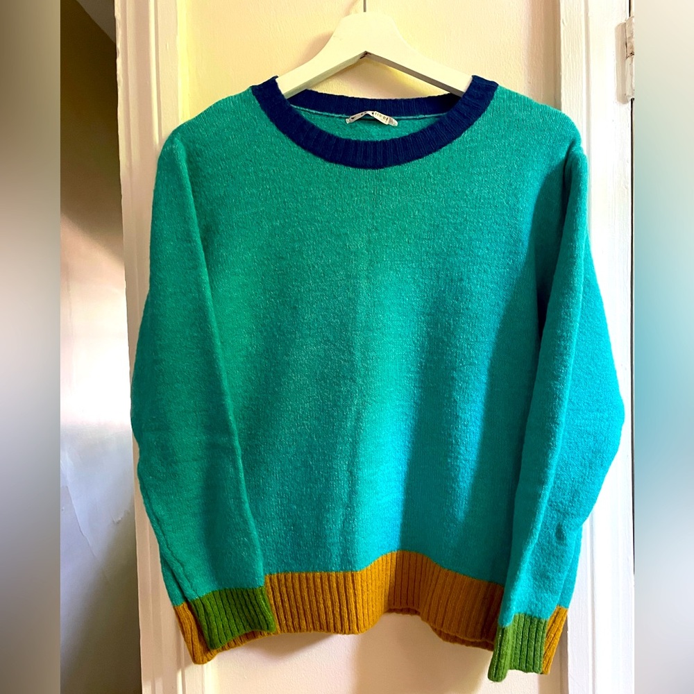 Dr. Bloom x anthro Funky Knit Colorblock Crewneck Sweater women's M/L